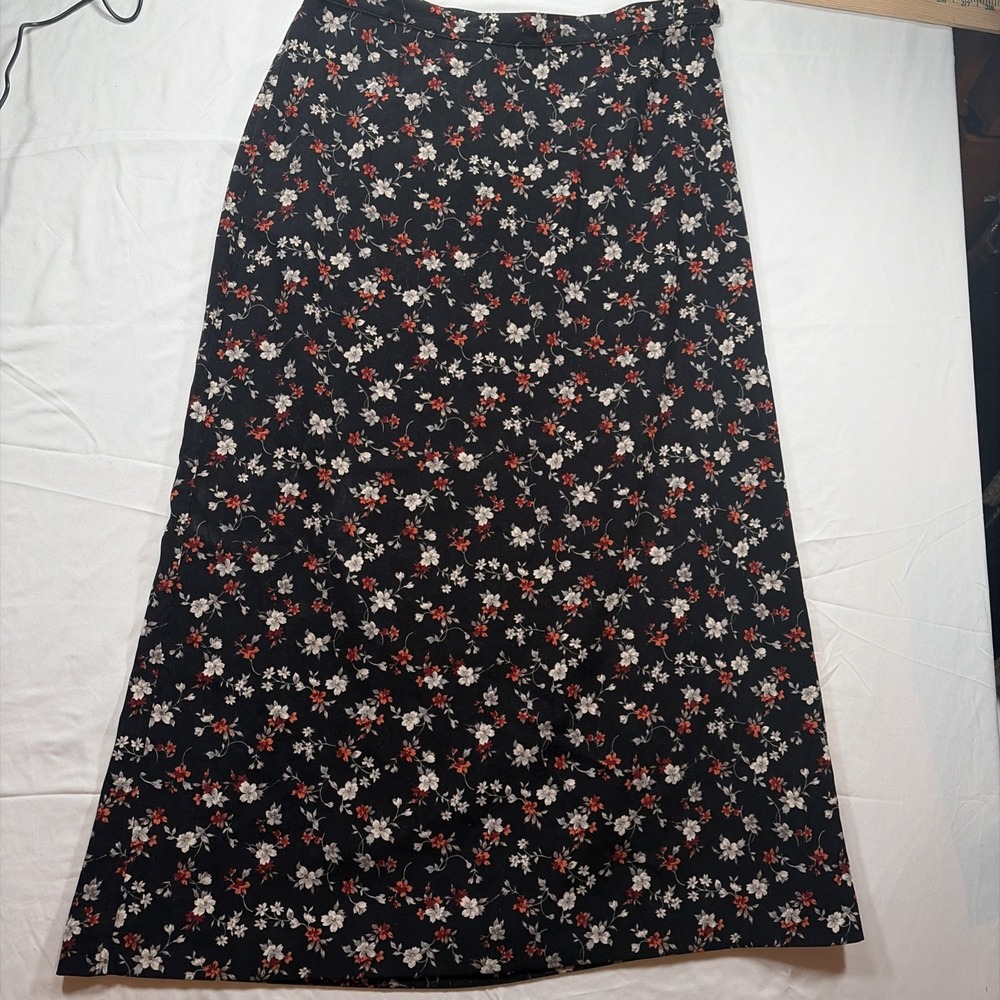 Christopher Banks Black Rust Floral A-Line Midi Skirt Women Size 8 Grandma Core